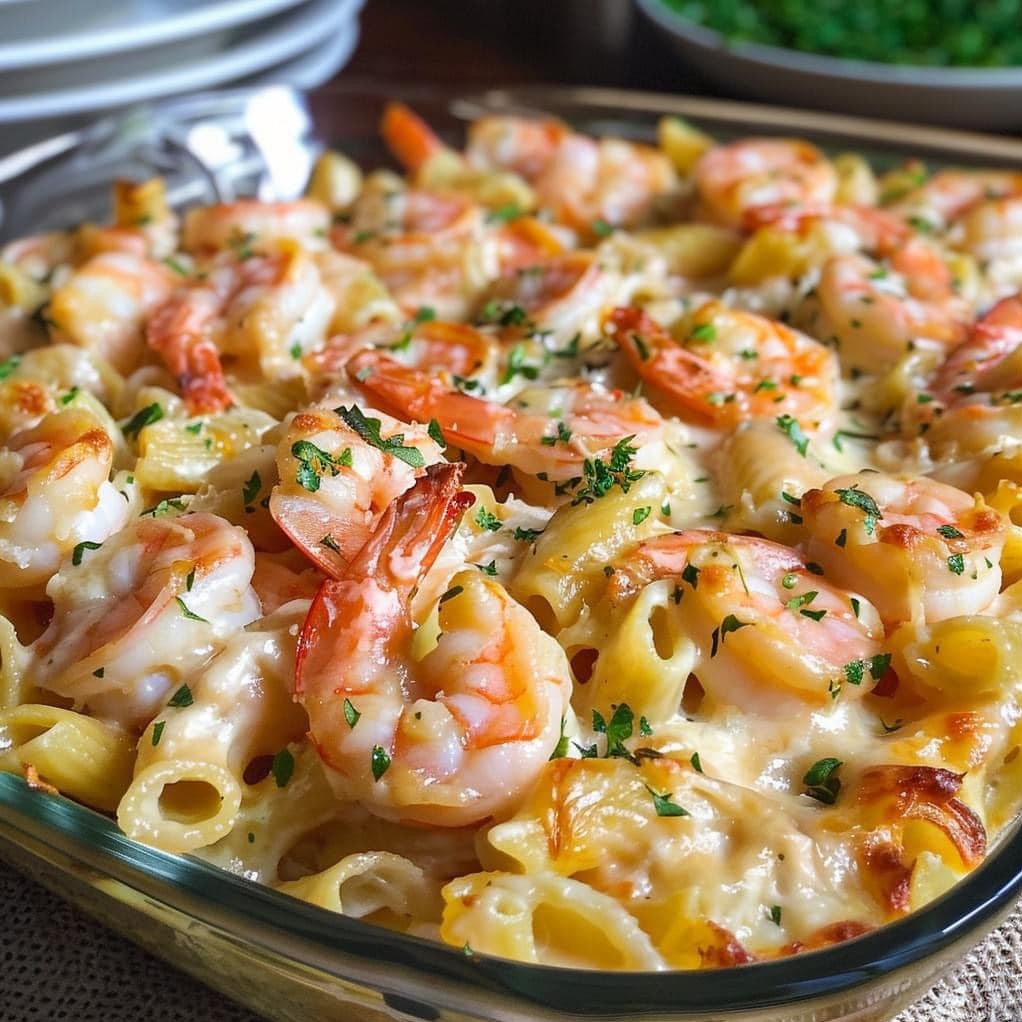 Garlic Shrimp Pasta Bake