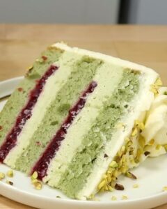 Pistachio Cake with Raspberries