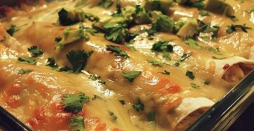 Creamy White Chicken and Avocado Enchiladas