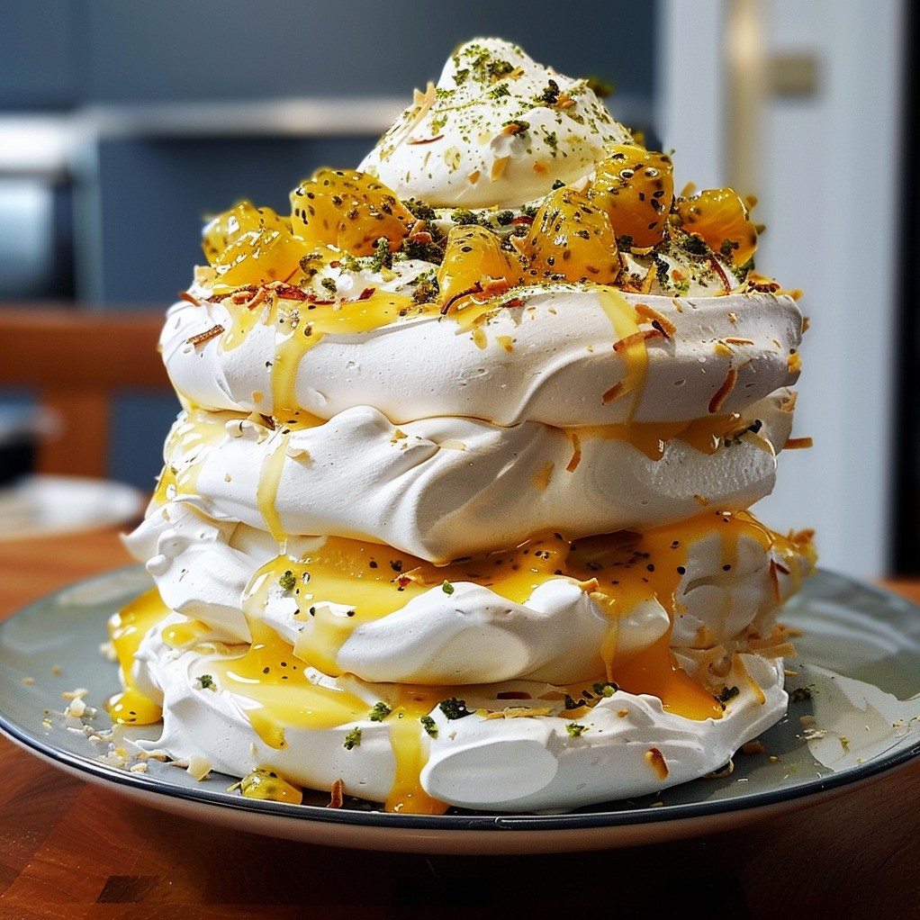 Passionfruit and Coconut Pavlova Stack