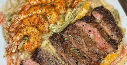 Cajun Shrimp and Steak Alfredo Pasta