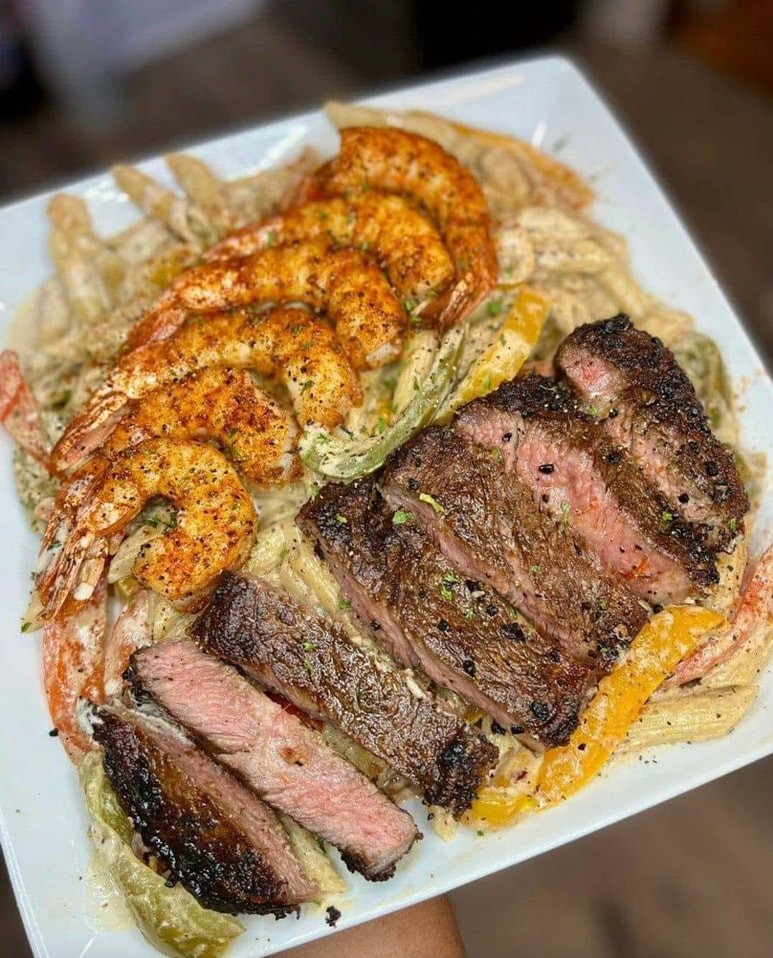 Cajun Shrimp and Steak Alfredo Pasta