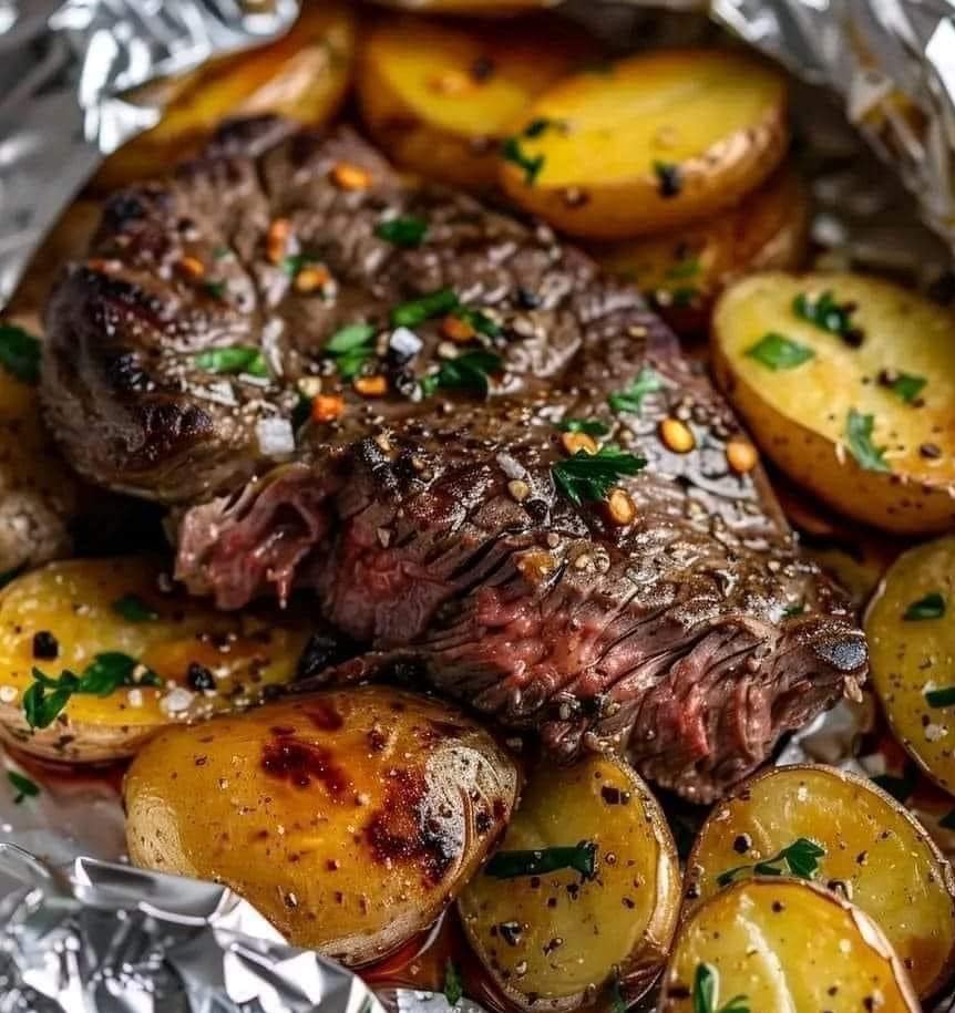 Garlic Steak and Potato Foil Packs