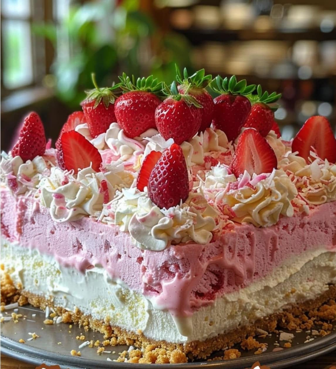 Strawberry-coconut ice cream cake