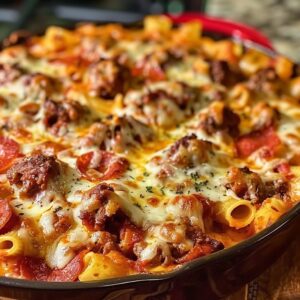 Savory Meat Lovers Pizza Casserole