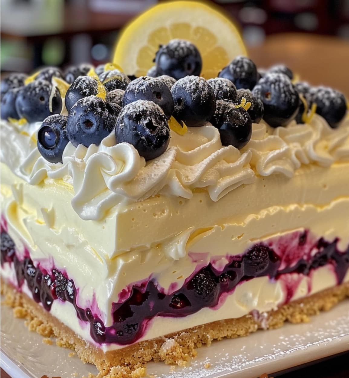 Lemon Blueberry Shortbread Mousse Cake