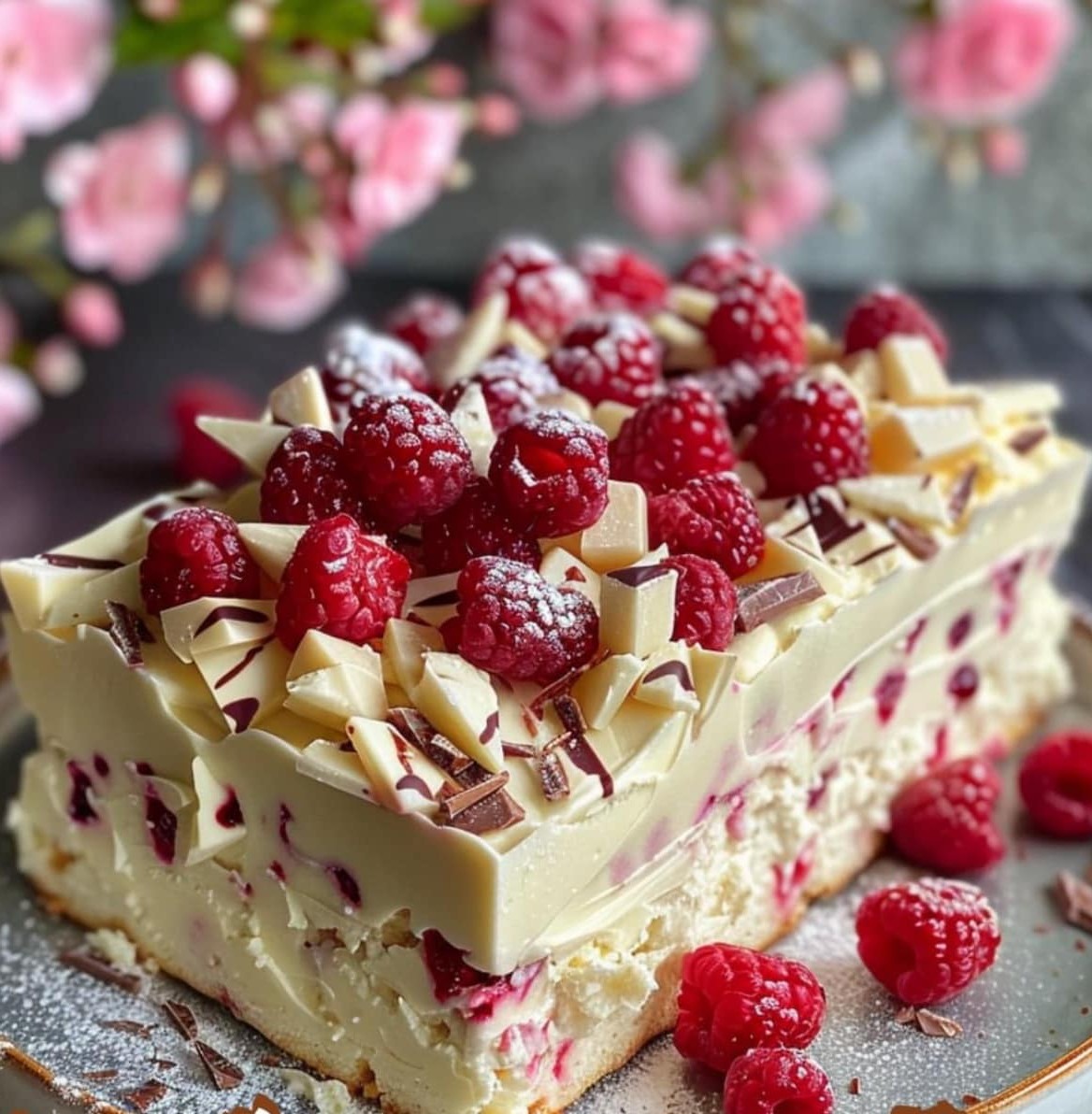 Raspberry and White Chocolate Tray Cake