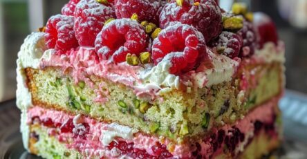 Heavenly Pistachio Raspberry Dream Cake