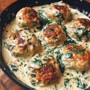 Ricotta Chicken Meatballs with Spinach Alfredo Sauce