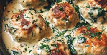 Ricotta Chicken Meatballs with Spinach Alfredo Sauce