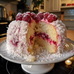 raspberry swirl coconut snowball cake