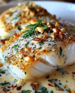 Macadamia Crusted Halibut with Fresh Herbs and Coconut Sauce