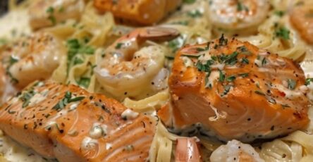 Salmon and Shrimp Alfredo