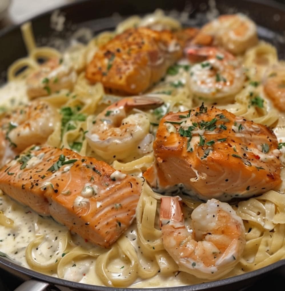 Salmon and Shrimp Alfredo