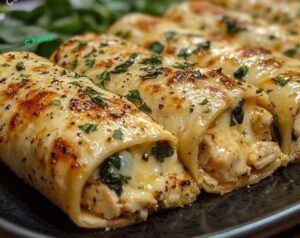 Cheesy Chicken and Spinach Stuffed Pasta Rolls