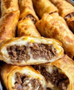 Cheesy Beef Egg Rolls 