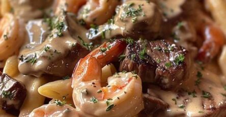 Cajun Shrimp and Steak Alfredo Pasta