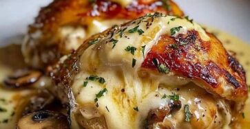 Cheesy Garlic Butter Mushroom Stuffed Chicken