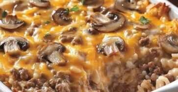 Creamy Beef & Mushroom Rice Bake