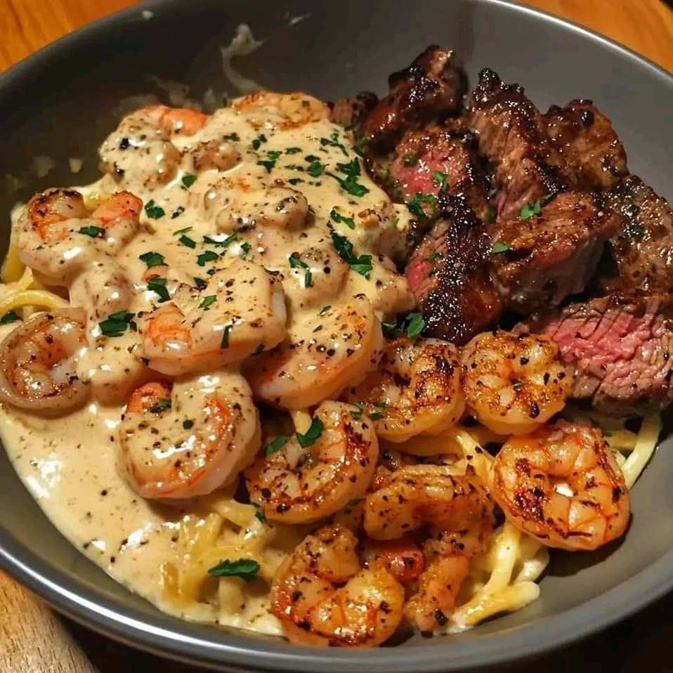 Cajun Shrimp and Steak Alfredo