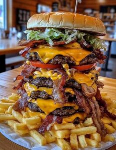 Epic Multi-Stacked Smash Burger Tower