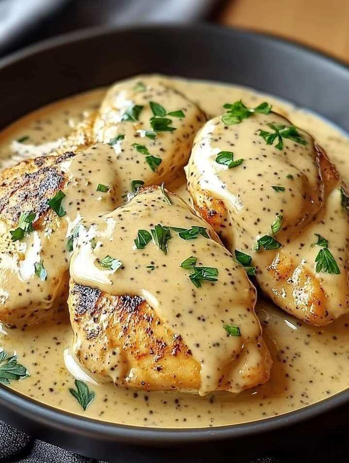 Chicken with Mustard Asiago in a Creamy Sauce