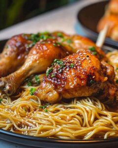 Roasted Chicken with Noodles in Savory Sauce