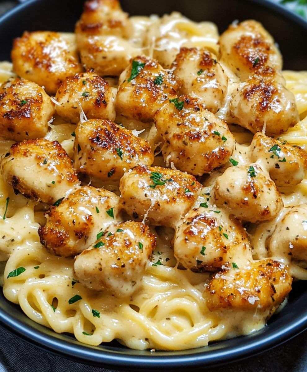 Garlic Butter Chicken Bites with Creamy Parmesan Pasta