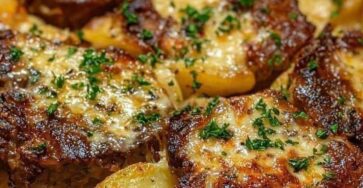 Garlic Parmesan Beef Chops with Cheesy Scalloped Potatoes