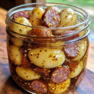 Mustard Pickled Eggs with Summer Sausage