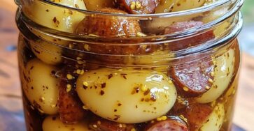 Mustard Pickled Eggs with Summer Sausage