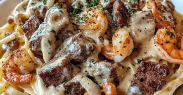 Creamy Cajun Shrimp and Steak Alfredo Pasta