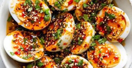 Spicy Chili Garlic Deviled Eggs