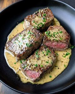 Filet Mignon with Creamy Peppercorn Sauce