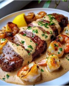 Steak in Creamy Cajun Shrimp Sauce