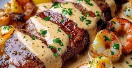 Steak in Creamy Cajun Shrimp Sauce