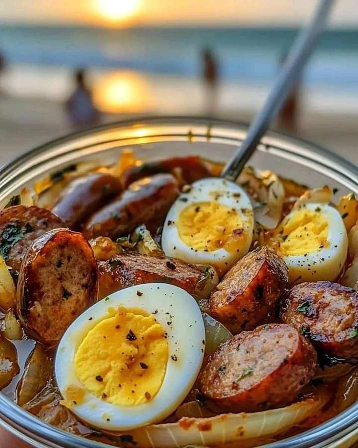 Pickled Eggs, Sausage & Onions