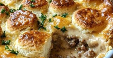 Sausage, Gravy, and Biscuit Pie