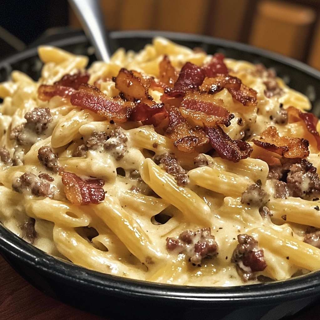 Loaded Bacon Cheeseburger Alfredo Pasta