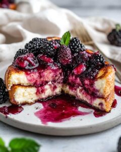 Cream Cheese Stuffed Blackberry Compote French Toast