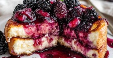 Cream Cheese Stuffed Blackberry Compote French Toast