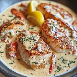 Seaside Snapper with Lobster Cream Sauce 