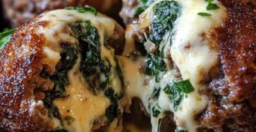 Spinach Garlic Meatballs Stuffed with Mozzarella