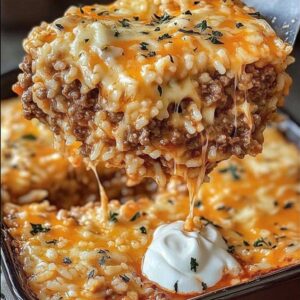 Cheesy Ground Beef and Rice Casserole