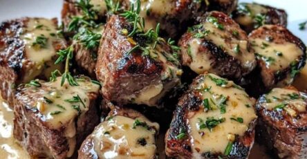 Garlic Butter Steak Bites with Creamy Parmesan Sauce