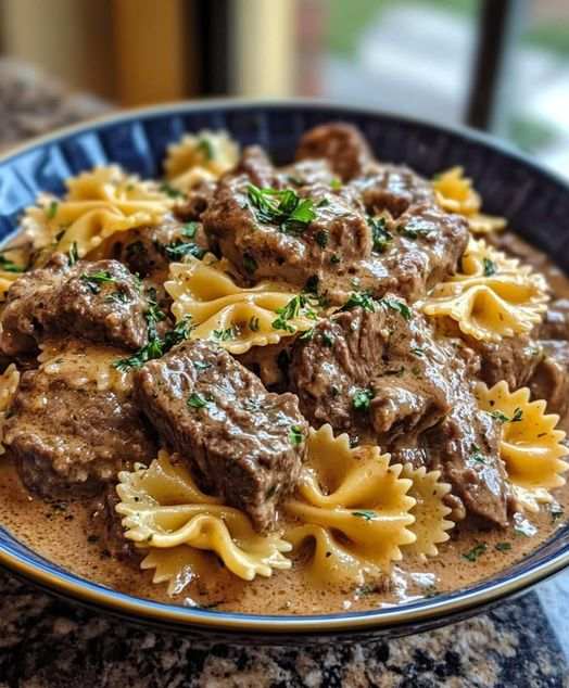 Creamy Beef and Bowtie Pasta