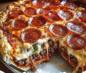 Deep Hamburger Sausage & Pepperoni Pie 