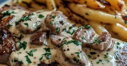 Steak with Garlic Cream Sauce