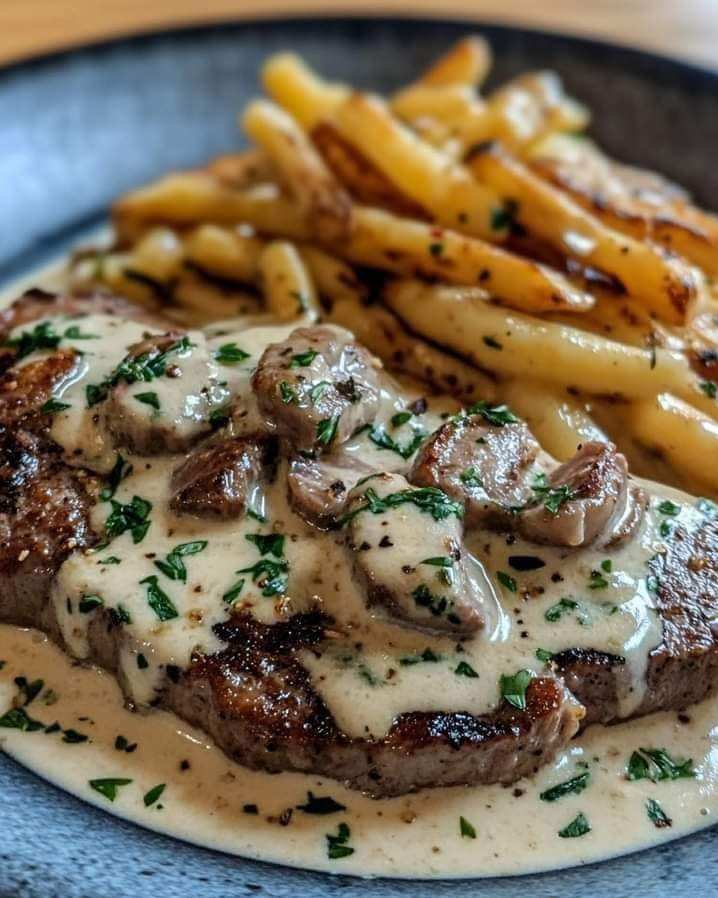 Steak with Garlic Cream Sauce