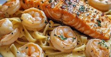 Salmon and Shrimp Alfredo Pasta